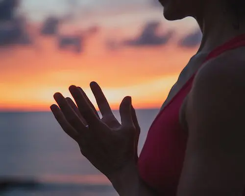 Manos en gesto de gratitud al amanecer, símbolo de semillas para un nuevo tiempo y del poder de confiar en la vida que florece en silencio.